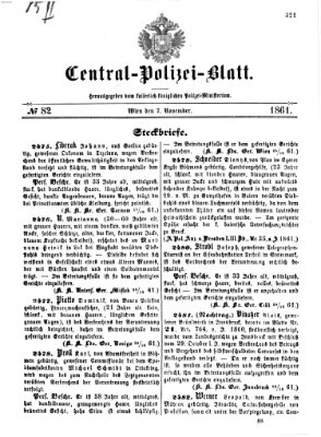Zentralpolizeiblatt Donnerstag 7. November 1861