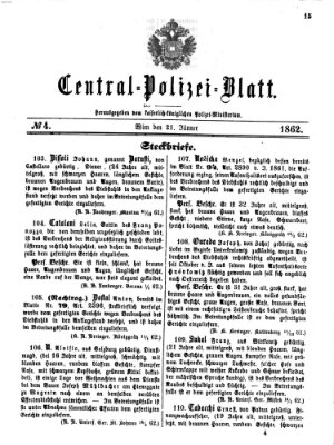 Zentralpolizeiblatt Dienstag 21. Januar 1862