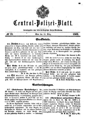 Zentralpolizeiblatt Freitag 14. März 1862