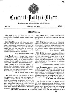 Zentralpolizeiblatt Freitag 18. April 1862