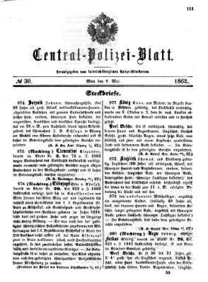Zentralpolizeiblatt Freitag 9. Mai 1862