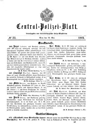 Zentralpolizeiblatt Freitag 23. Mai 1862