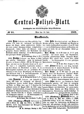 Zentralpolizeiblatt Donnerstag 10. Juli 1862