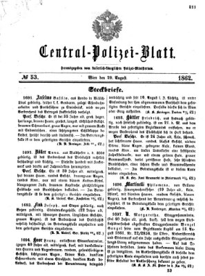 Zentralpolizeiblatt Freitag 29. August 1862