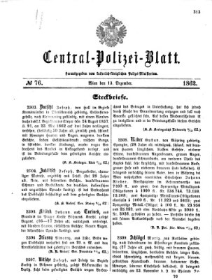 Zentralpolizeiblatt Samstag 13. Dezember 1862