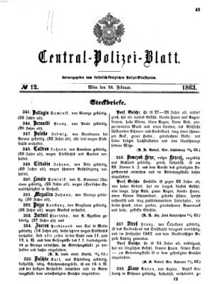 Zentralpolizeiblatt Dienstag 24. Februar 1863