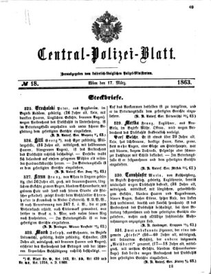 Zentralpolizeiblatt Dienstag 17. März 1863