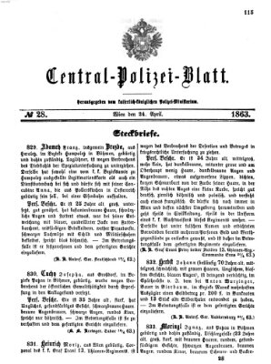 Zentralpolizeiblatt Freitag 24. April 1863