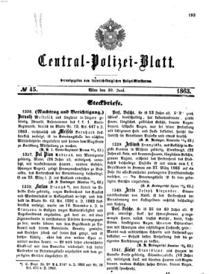 Zentralpolizeiblatt Dienstag 30. Juni 1863