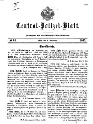 Zentralpolizeiblatt Mittwoch 9. September 1863
