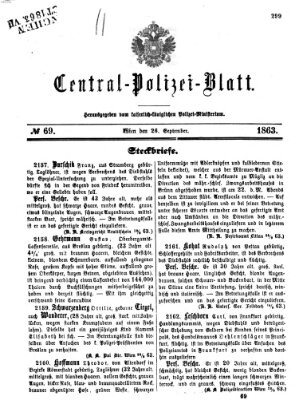 Zentralpolizeiblatt Samstag 26. September 1863