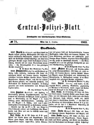 Zentralpolizeiblatt Sonntag 4. Oktober 1863