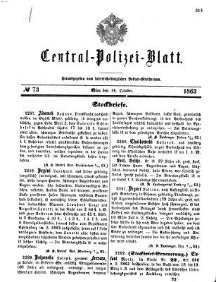 Zentralpolizeiblatt Mittwoch 14. Oktober 1863