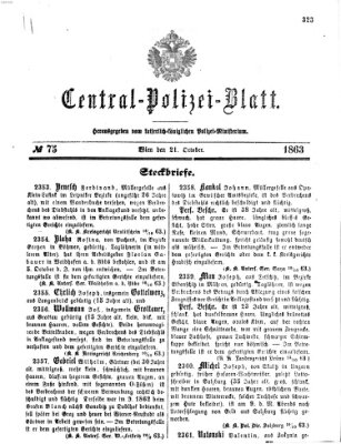 Zentralpolizeiblatt Mittwoch 21. Oktober 1863