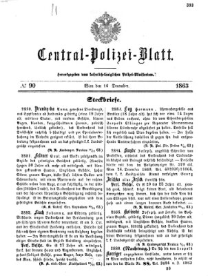 Zentralpolizeiblatt Mittwoch 16. Dezember 1863