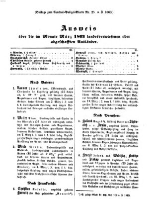 Zentralpolizeiblatt Mittwoch 15. April 1863