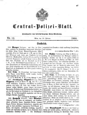 Zentralpolizeiblatt Donnerstag 18. Februar 1864