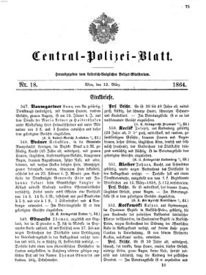 Zentralpolizeiblatt Samstag 12. März 1864