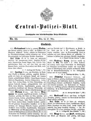 Zentralpolizeiblatt Dienstag 29. März 1864