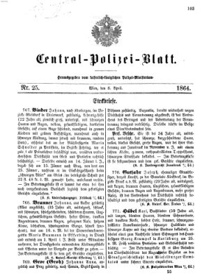Zentralpolizeiblatt Freitag 8. April 1864