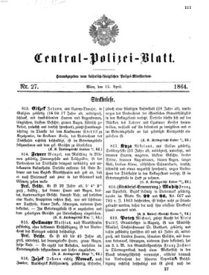 Zentralpolizeiblatt Freitag 15. April 1864