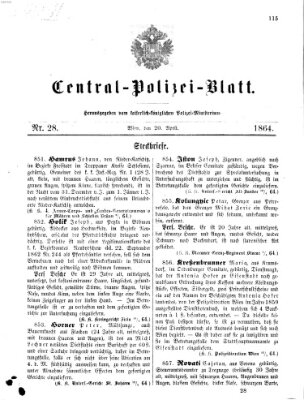 Zentralpolizeiblatt Mittwoch 20. April 1864
