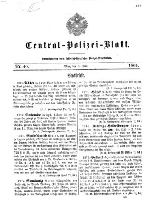 Zentralpolizeiblatt Mittwoch 8. Juni 1864