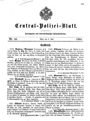 Zentralpolizeiblatt Dienstag 5. Juli 1864