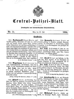 Zentralpolizeiblatt Samstag 23. Juli 1864