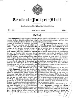 Zentralpolizeiblatt Samstag 27. August 1864