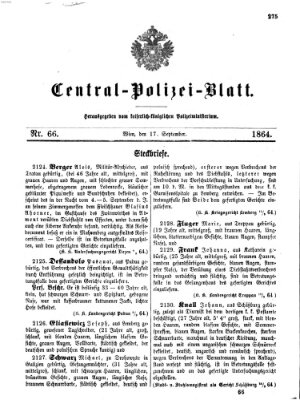 Zentralpolizeiblatt Samstag 17. September 1864
