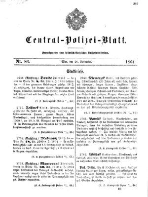 Zentralpolizeiblatt Samstag 26. November 1864