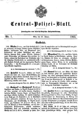 Zentralpolizeiblatt Donnerstag 26. Januar 1865