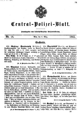 Zentralpolizeiblatt Mittwoch 8. März 1865