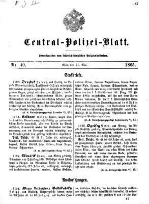 Zentralpolizeiblatt Samstag 27. Mai 1865