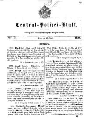 Zentralpolizeiblatt Samstag 17. Juni 1865