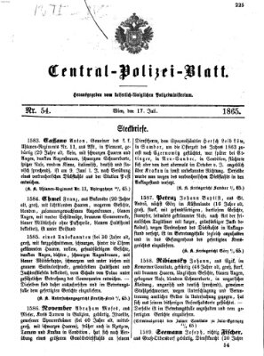 Zentralpolizeiblatt Montag 17. Juli 1865