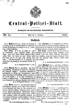 Zentralpolizeiblatt Donnerstag 2. November 1865