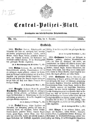 Zentralpolizeiblatt Samstag 9. Dezember 1865