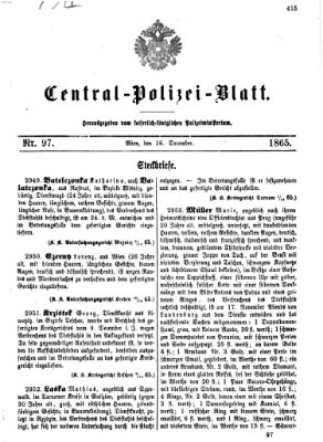 Zentralpolizeiblatt Samstag 16. Dezember 1865