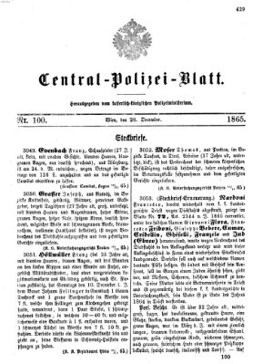 Zentralpolizeiblatt Donnerstag 28. Dezember 1865
