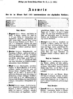 Zentralpolizeiblatt Samstag 13. Mai 1865
