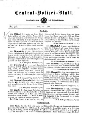 Zentralpolizeiblatt Dienstag 1. Mai 1866