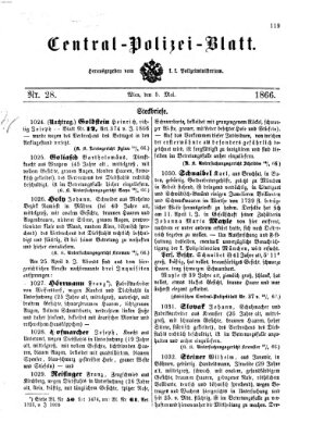 Zentralpolizeiblatt Samstag 5. Mai 1866