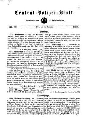 Zentralpolizeiblatt Mittwoch 14. November 1866