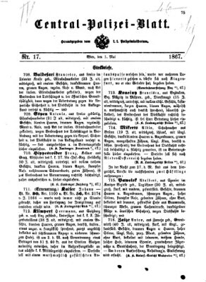 Zentralpolizeiblatt Mittwoch 1. Mai 1867