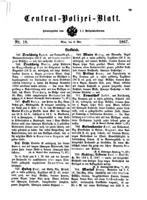 Zentralpolizeiblatt Donnerstag 9. Mai 1867