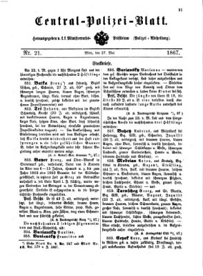 Zentralpolizeiblatt Montag 27. Mai 1867