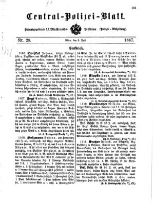 Zentralpolizeiblatt Freitag 5. Juli 1867