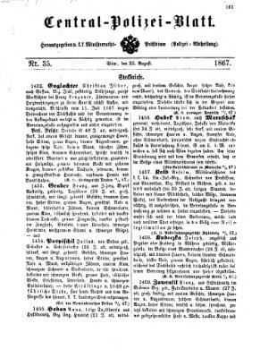 Zentralpolizeiblatt Donnerstag 22. August 1867